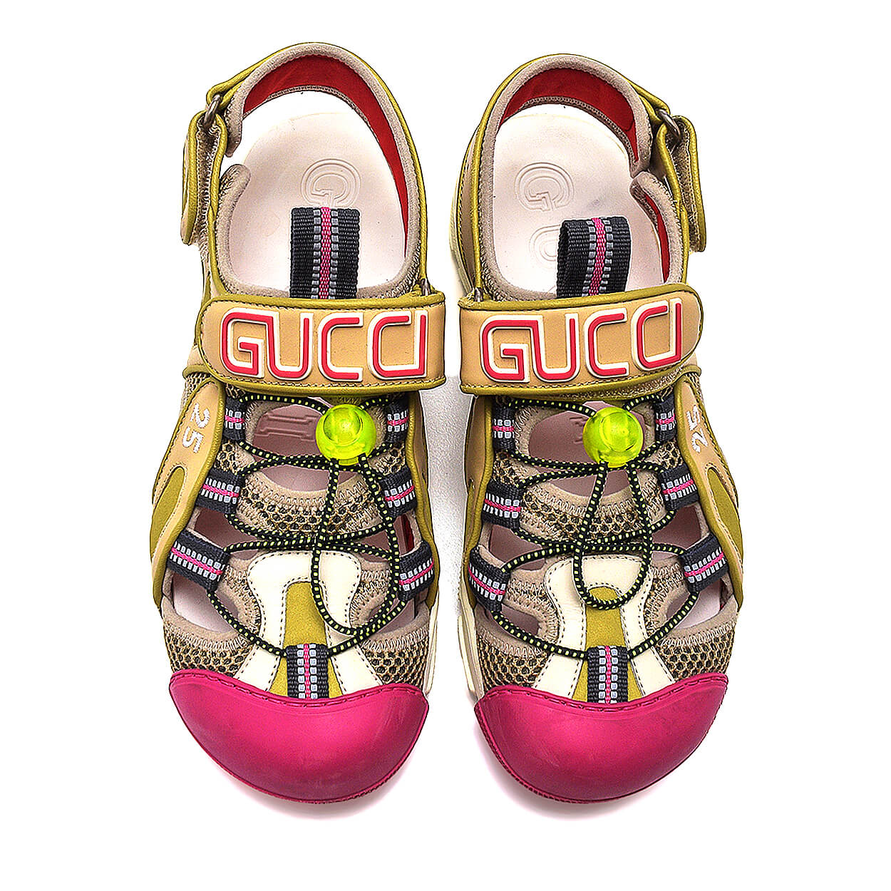 Gucci - Beige Leather & Mesh Fabric Tinsel Sneaker Style Sandals